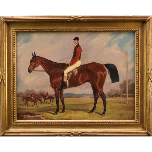 332 - Fred Henderson (act.1852-1860) Bay Racehorse with Jockey, signed and dated '1855 lower right, oil on... 