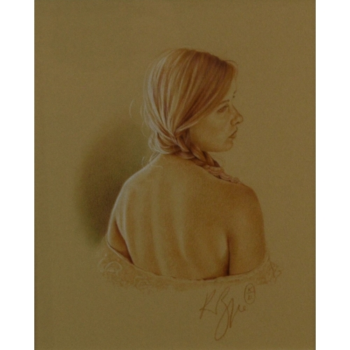 350 - Kay Boyce (British Contemporary) Head and shoulder study of a young woman gazing over her shoulder, ... 