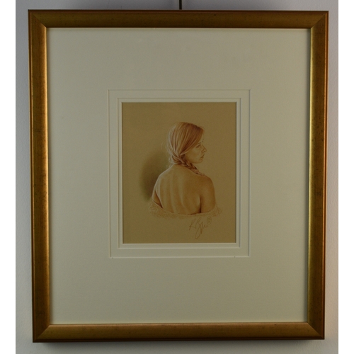 350 - Kay Boyce (British Contemporary) Head and shoulder study of a young woman gazing over her shoulder, ... 