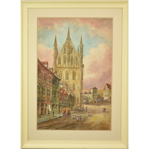 362 - Edward Nevil (19th-20th Century) Leuven Cathedral, Belgium, signed lower right, watercolour, 74 x 48... 