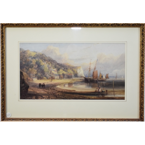 381 - Attributed to George Arthur Fripp RWS (1813-1896) Clovelly Beach, watercolour, 22 x 40 cm, frame 38 ... 