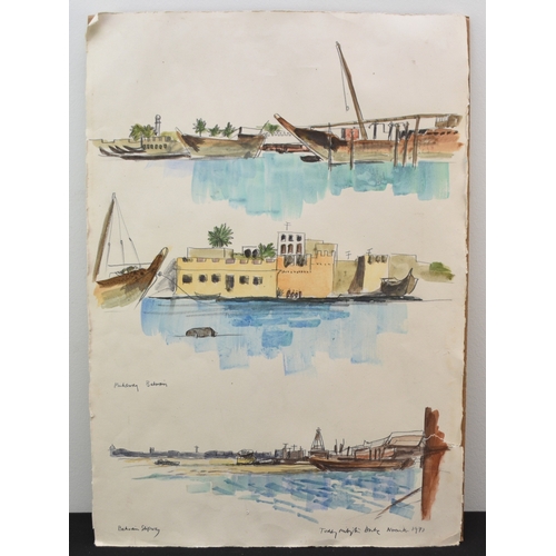 389 - Teddy Millington-Drake (1932-1994) Bahrain Harbour Scenes, signed and dated November 1973 lower righ... 