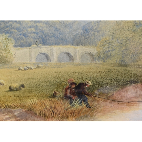 392 - Cornelius Pearson (1805-1891) Father and Son Fishing on the River Mole, Near Dorking, signed and dat... 