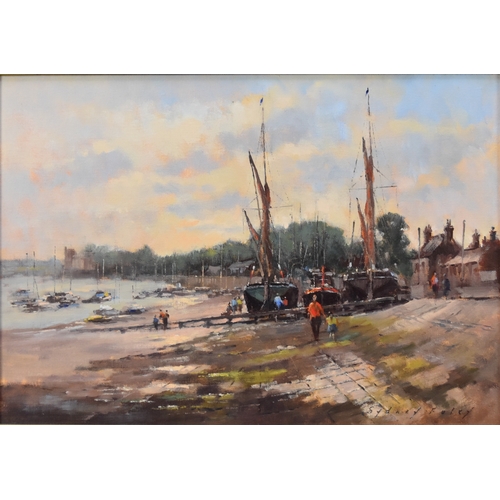 397 - Sydney Folley ROI RSMA (1916-2001) Spirit Sail Barges, Upnor, River Medway, signed lower right, oil ... 