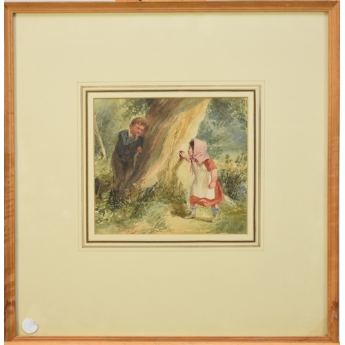 412 - Follower of Frederick Walker ARA RWS (1840-1875) Children Playing Hide and Seek, initialled lower le... 