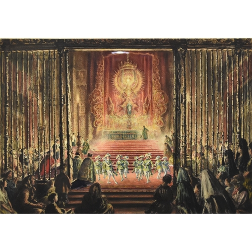 413 - Muirhead Bone (Scottish 1876-1953) Seises Dancing at the Altar, Seville Cathedral, watercolour, pen ... 