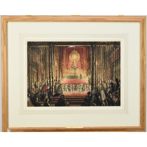 413 - Muirhead Bone (Scottish 1876-1953) Seises Dancing at the Altar, Seville Cathedral, watercolour, pen ... 