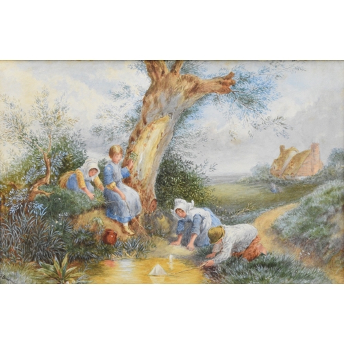 416 - Attributed to Samuel Bourne (1834-1912) After Miles Birket Foster (1825-1899) Fishing in a Stream, w... 