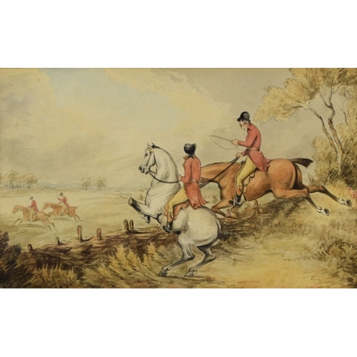 420 - Samuel Howitt (British c.1765-1822) The Hunt jumping a Fence, signed and dated '92 lower left, water... 