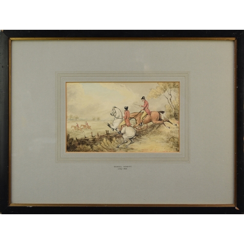 420 - Samuel Howitt (British c.1765-1822) The Hunt jumping a Fence, signed and dated '92 lower left, water... 