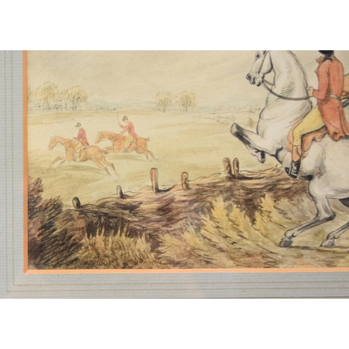 420 - Samuel Howitt (British c.1765-1822) The Hunt jumping a Fence, signed and dated '92 lower left, water... 