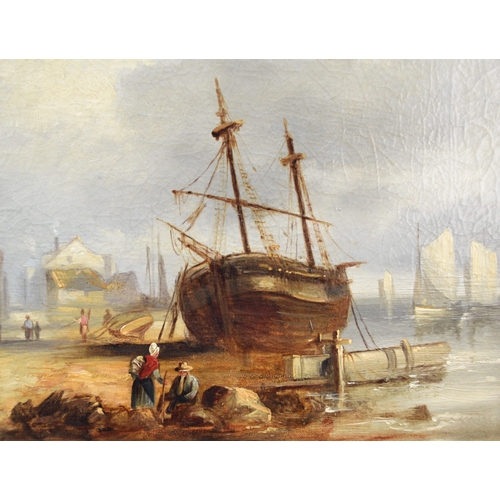 426 - Attributed to Alfred Montague (1832-1883) Fishing Town, oil on canvas, 38 x 51 cm, frame 48 x 62 cm