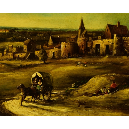 436 - Norman Henry French (1906-1984) (RIMA) Netherlandish walled town with windmill and church tower in a... 