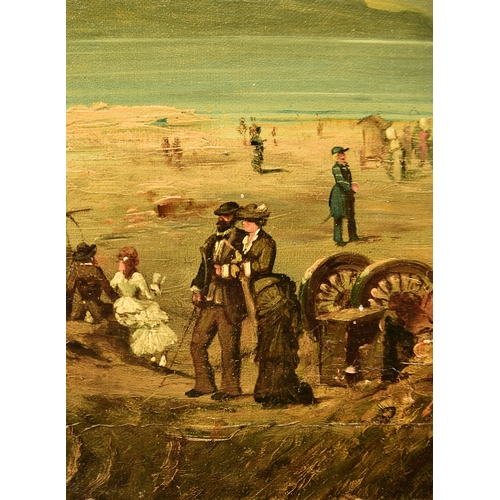 446 - British School (19th-20th Century) Couples Promenading on the Beach, signed lower left 'W Callow', o... 