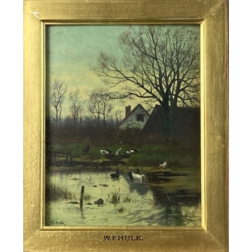 455 - William Frederick Hulk (1852-1922) Pool and River Scenes with Ducks and Swans, signed lower left, oi... 