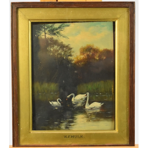 455 - William Frederick Hulk (1852-1922) Pool and River Scenes with Ducks and Swans, signed lower left, oi... 