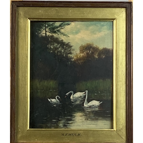 455 - William Frederick Hulk (1852-1922) Pool and River Scenes with Ducks and Swans, signed lower left, oi... 