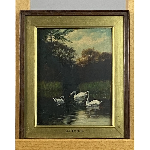 455 - William Frederick Hulk (1852-1922) Pool and River Scenes with Ducks and Swans, signed lower left, oi... 