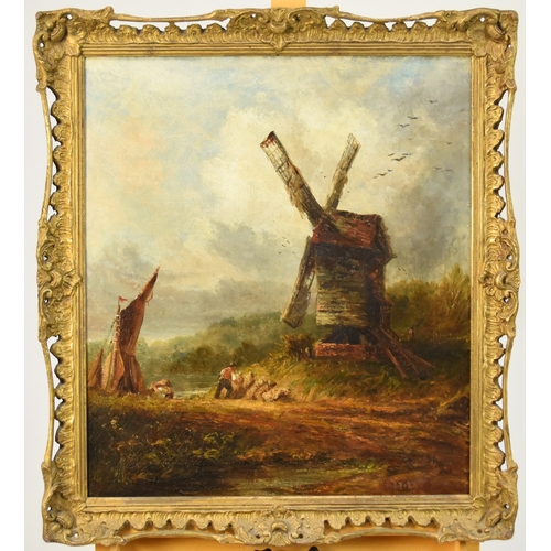 456 - British School (19th Century) East Anglian Landscape with Mill, dated 1879 initialled DC(?) lower ri... 