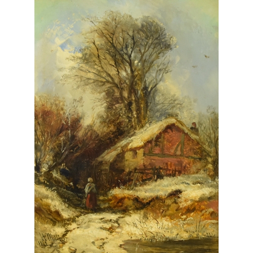 459 - William James Müller (1812-1845) A Welsh Cottage in the Snow, signed and dated 1842 lower left, oil ... 