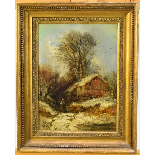 459 - William James Müller (1812-1845) A Welsh Cottage in the Snow, signed and dated 1842 lower left, oil ... 