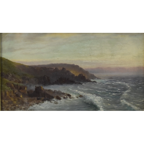 462 - Henry Martin (1835-1908) Boats on the Beach at Dusk (Newlyn) and Waves on the Rocky Shoreline, signe... 