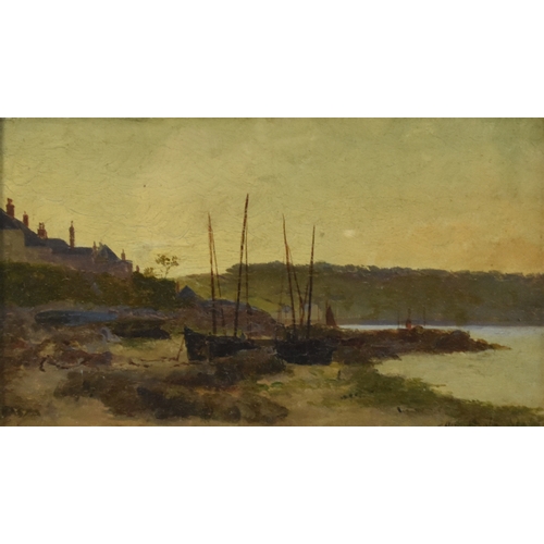 462 - Henry Martin (1835-1908) Boats on the Beach at Dusk (Newlyn) and Waves on the Rocky Shoreline, signe... 