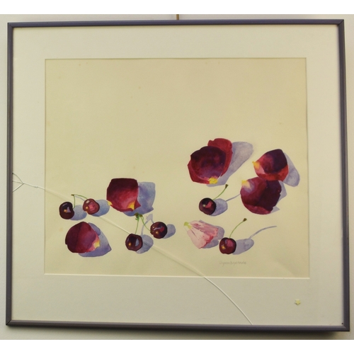 471 - Glynn Boyd Harte (1948-2003) Cherries and Petals, signed lower right, watercolour, 40 x 48 cm, frame... 