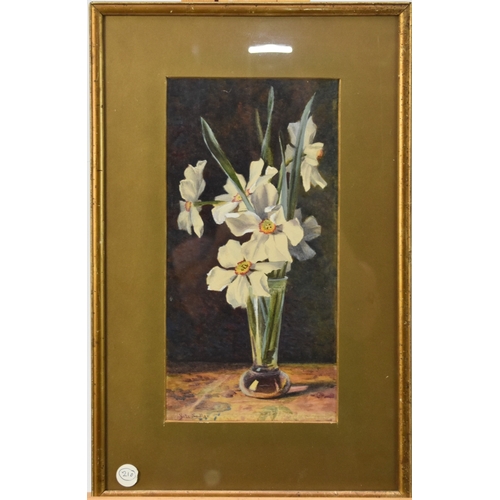 474 - Kate Sadler (British 19th Century, d.1894) Daffodils in a Glass Vase, signed lower left, watercolour... 