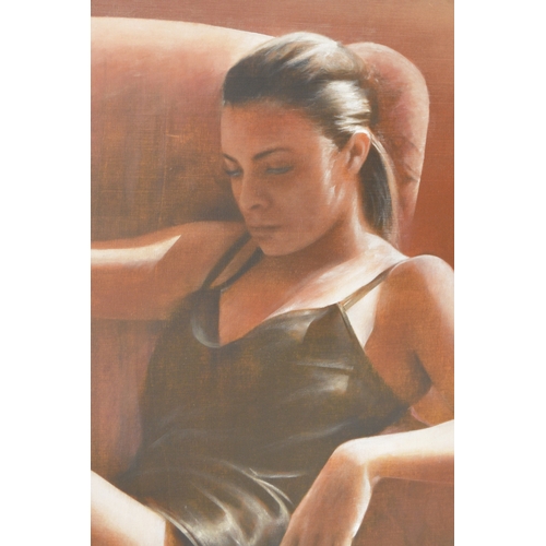 476 - Antonio Sgarbossa (b.1945) Repose in Black Silk, signed lower right, oil on board, 100 x 100 cm