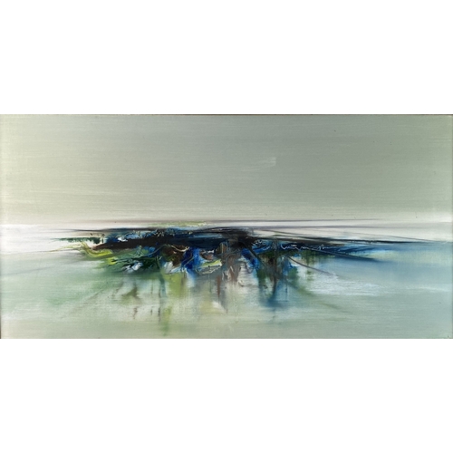 479 - Kit Barker (1916-1988) Distant Bay, Lleyn, abstract landscape, signed and titled verso, oil on canva... 