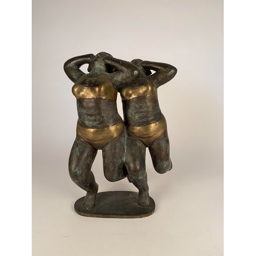 481 - Geraldine Knight (1932-2008) Two Runners 1570 and 104, polished bronze, verdigris bronze, signed and... 