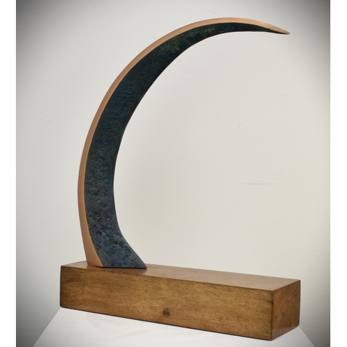 485 - Philip Hearsey (b.1946) Patterns I, monogrammed verso, bronze on oak base, abstract sculpture, 39 x ... 