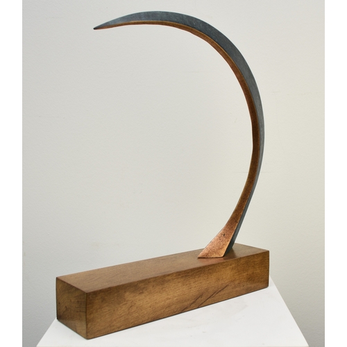 485 - Philip Hearsey (b.1946) Patterns I, monogrammed verso, bronze on oak base, abstract sculpture, 39 x ... 