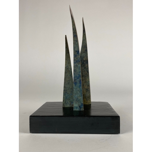 496 - Philip Hearsey (b.1946) Summer Wind 10, monogram signature to verso, bronze on slate base, abstract ... 