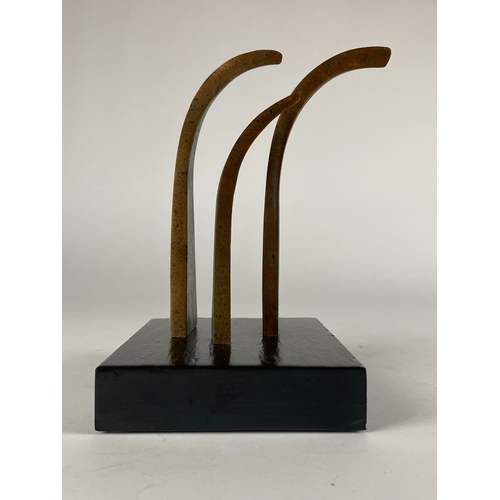 496 - Philip Hearsey (b.1946) Summer Wind 10, monogram signature to verso, bronze on slate base, abstract ... 