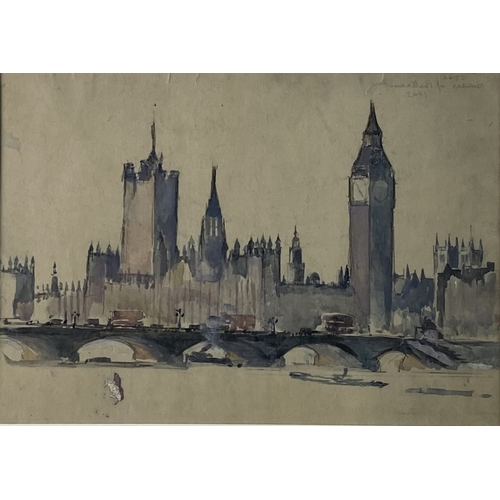 500 - Charles Cundall RA (1890-1971) Houses of Parliament, inscribed verso, dated 1943, 23 x 33 cm, frame ... 