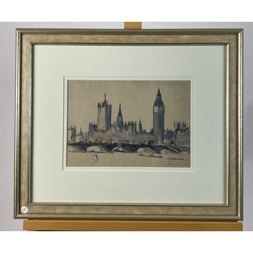 500 - Charles Cundall RA (1890-1971) Houses of Parliament, inscribed verso, dated 1943, 23 x 33 cm, frame ... 