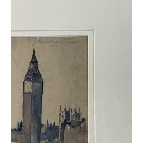 500 - Charles Cundall RA (1890-1971) Houses of Parliament, inscribed verso, dated 1943, 23 x 33 cm, frame ... 