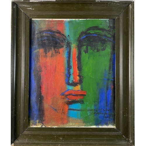 503 - Usama Hasan (Iraqi Contemporary) Figurative Composition in red, blue and green, signed and dated 200... 