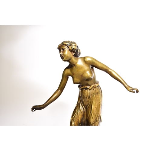 537 - A bronze figure of a semi-nude girl, early 20th century Of dark gold patina, modelled in mid-stride ... 