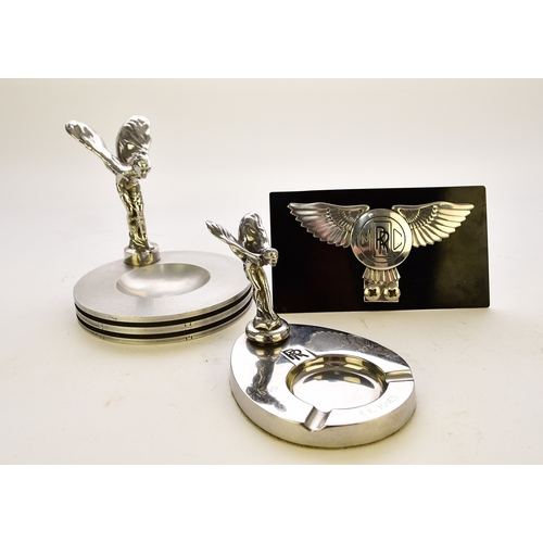 543 - A Rolls Royce Spirit of Ecstasy ashtray, presented to E.E.Jones for 25 years service in 1975, togeth... 