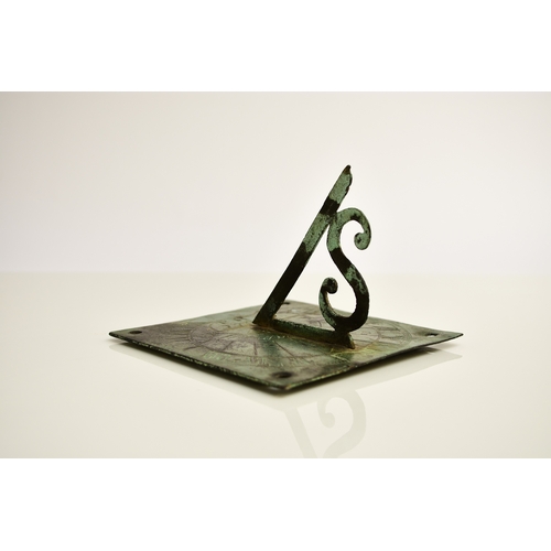 573 - A small 18th century bronze sundial Signed William Barnsley(?) and dated 1760, with openwork gnomon.... 