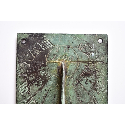 573 - A small 18th century bronze sundial Signed William Barnsley(?) and dated 1760, with openwork gnomon.... 