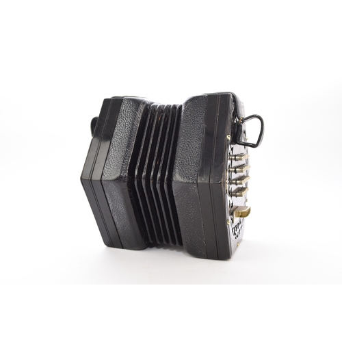 592 - An early 20th century squeeze box concertina Ebonised rosewood inlaid with mother-of-pearl, five fol... 