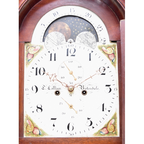 604 - George III inlaid mahogany painted dial longcase clock, Thomas Collins of Botesdale The hood with fr... 