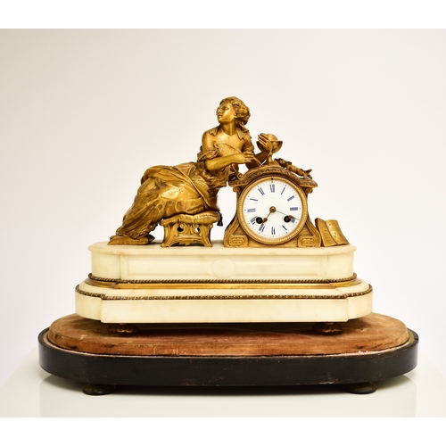 620 - A French ormolu and marble figural mantel clock, 19th century The movement stamped Japy Freres The 3... 