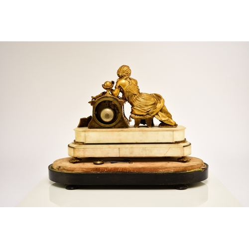 620 - A French ormolu and marble figural mantel clock, 19th century The movement stamped Japy Freres The 3... 