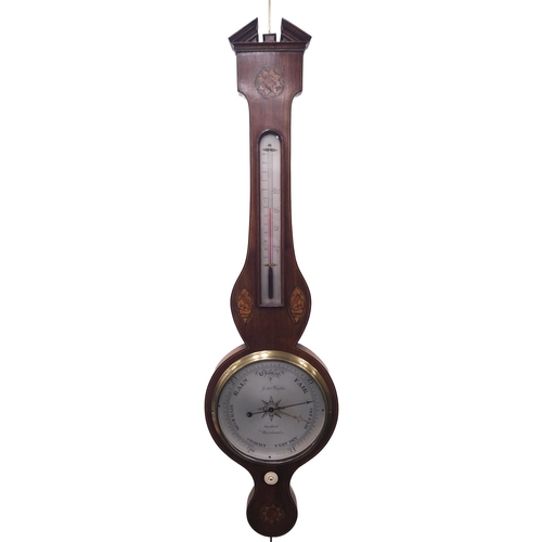 648 - A 19th century inlaid rosewood banjo barometer The dial signed G. Del Vecchio, Stafford The rosewood... 