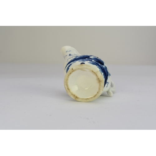 106 - A Derby porcelain 'Cannonball' dolphin cream boat circa 1765-9 painted in underglaze blue, unmarked,... 
